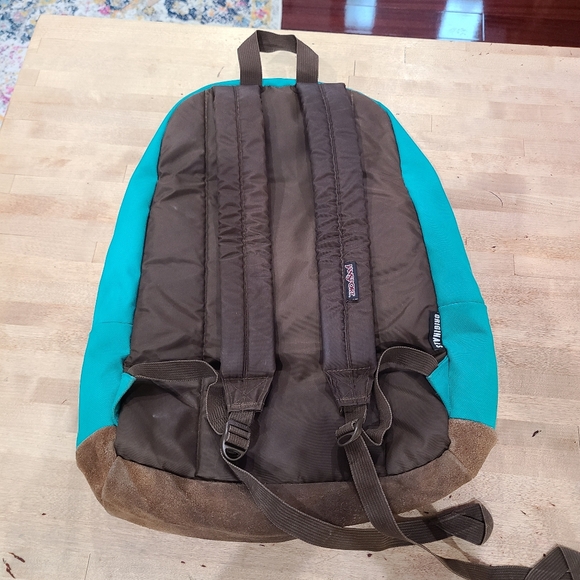 Old School JanSport Teal and Brown Leather Backpack - Picture 2 of 16